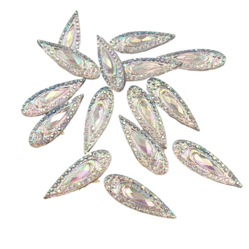 Flat Back Strasssteine Diamante, 200 STÜCKE Shiny AB Harz 6 * 20mm Teardrop Edelstein Perlen Flatback Strass Sammelalbum DIY Hochzeit Applique Ornament Diamant Kunst(White) von PXAMORTEL