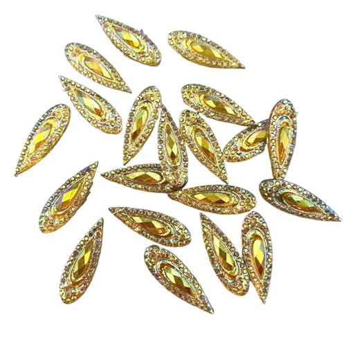 Flat Back Strasssteine Diamante, 200 STÜCKE Shiny AB Harz 6 * 20mm Teardrop Edelstein Perlen Flatback Strass Sammelalbum DIY Hochzeit Applique Ornament Diamant Kunst(Yellow) von PXAMORTEL