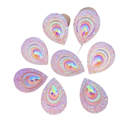 Flat Back Strasssteine Diamante, 50 Stück schöne Mini-Pfauenschwanztröpfchen mit flachem Boden, Bohrer for Sammelalbum, DIY-Schmuck, Haarnadel-Zubehör, Dekoration, Basteln, Diamantkunst(Pink) von PXAMORTEL