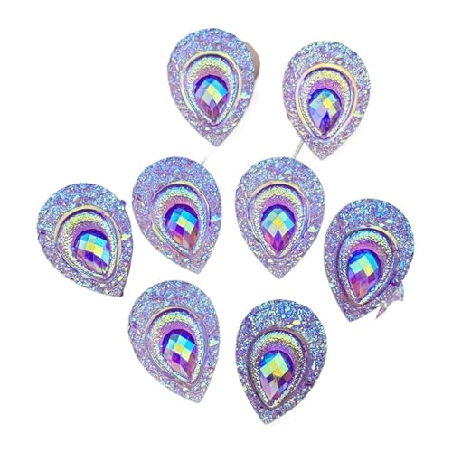 Flat Back Strasssteine Diamante, 50 Stück schöne Mini-Pfauenschwanztröpfchen mit flachem Boden, Bohrer for Sammelalbum, DIY-Schmuck, Haarnadel-Zubehör, Dekoration, Basteln, Diamantkunst(Purple) von PXAMORTEL