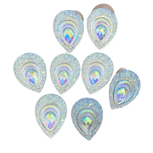 Flat Back Strasssteine Diamante, 50 Stück schöne Mini-Pfauenschwanztröpfchen mit flachem Boden, Bohrer for Sammelalbum, DIY-Schmuck, Haarnadel-Zubehör, Dekoration, Basteln, Diamantkunst(White) von PXAMORTEL
