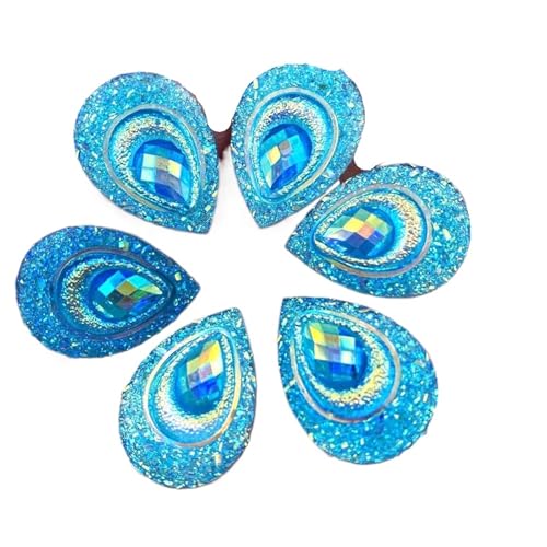 Flat Back Strasssteine Diamante, 50 stücke 18 * 25mm Tropfen AB Harz Pfau Auge Flatback Strass Ornament Applique Hochzeit DIY Sammelalbum Diamant Kunst(Light Blue) von PXAMORTEL