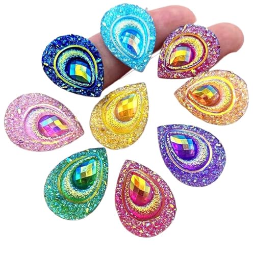 Flat Back Strasssteine Diamante, 50 stücke 18 * 25mm Tropfen AB Harz Pfau Auge Flatback Strass Ornament Applique Hochzeit DIY Sammelalbum Diamant Kunst(Multi colored) von PXAMORTEL