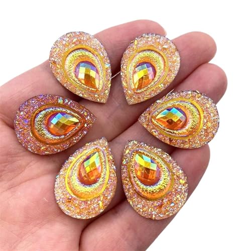 Flat Back Strasssteine Diamante, 50 stücke 18 * 25mm Tropfen AB Harz Pfau Auge Flatback Strass Ornament Applique Hochzeit DIY Sammelalbum Diamant Kunst(Orange) von PXAMORTEL