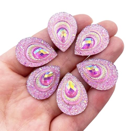 Flat Back Strasssteine Diamante, 50 stücke 18 * 25mm Tropfen AB Harz Pfau Auge Flatback Strass Ornament Applique Hochzeit DIY Sammelalbum Diamant Kunst(Pink) von PXAMORTEL