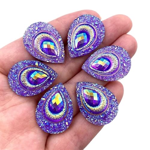 Flat Back Strasssteine Diamante, 50 stücke 18 * 25mm Tropfen AB Harz Pfau Auge Flatback Strass Ornament Applique Hochzeit DIY Sammelalbum Diamant Kunst(Purple) von PXAMORTEL