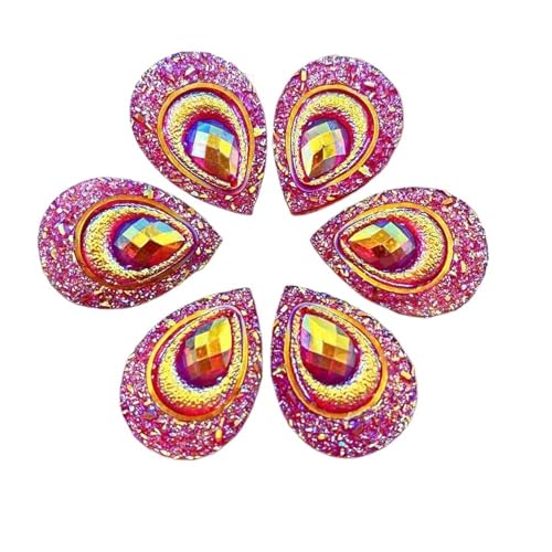 Flat Back Strasssteine Diamante, 50 stücke 18 * 25mm Tropfen AB Harz Pfau Auge Flatback Strass Ornament Applique Hochzeit DIY Sammelalbum Diamant Kunst(Red) von PXAMORTEL
