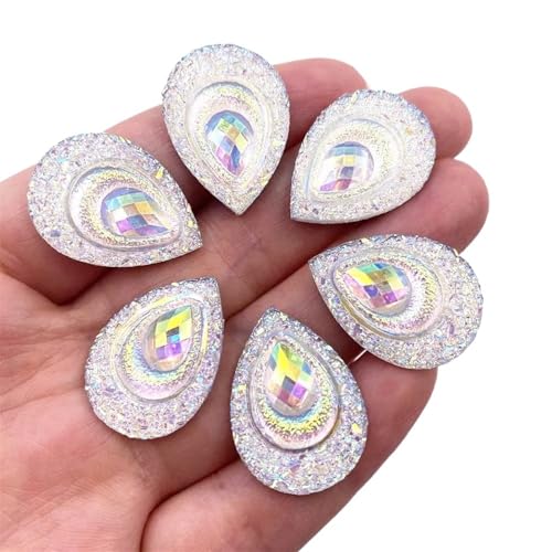 Flat Back Strasssteine Diamante, 50 stücke 18 * 25mm Tropfen AB Harz Pfau Auge Flatback Strass Ornament Applique Hochzeit DIY Sammelalbum Diamant Kunst(White) von PXAMORTEL