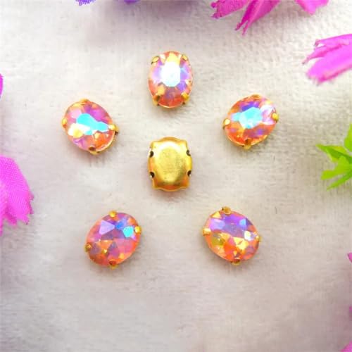 Glaskristall zum Annähen, AB Colors Gold Oval Shape Sew On Strass Beads Dress DIY Applique(8x10mm 50pcs A10 Lt peach AB) von PXAMORTEL