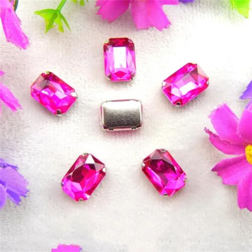 Glaskristalle zum Aufnähen, Silber 7 Größen Farben Mix Rechteckige Form Genähte Kristallperlen(18x27mm 10pcs A21 Rose) von PXAMORTEL