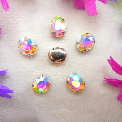Glaskristalle zum Aufnähen, Silber 7 Größen Gemischte Farben Ovale Form Genähte Perlen mit DIY Kristall-Finish(13x18mm 20pcs A17 Crystal AB) von PXAMORTEL