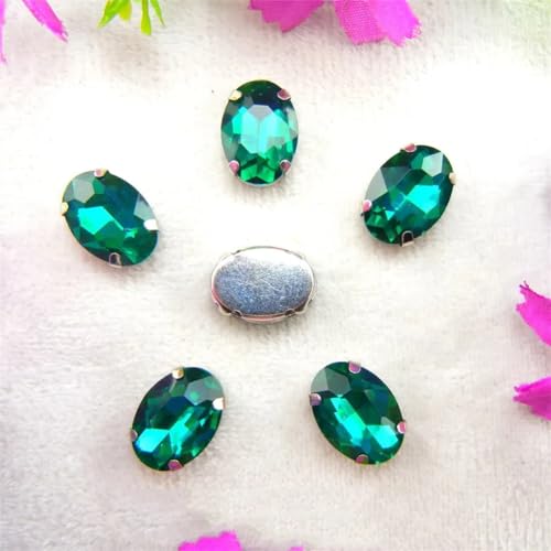 Glaskristalle zum Aufnähen, Silber 7 Größen Gemischte Farben Ovale Form Genähte Perlen mit DIY Kristall-Finish(8x10mm 50pcs A10 Emerald) von PXAMORTEL