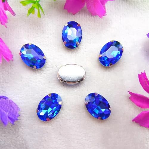 Glaskristalle zum Aufnähen, Silber 7 Größen Gemischte Farben Ovale Form Genähte Perlen mit DIY Kristall Finish(8x10mm 50pcs A18 Lt Sapphire) von PXAMORTEL