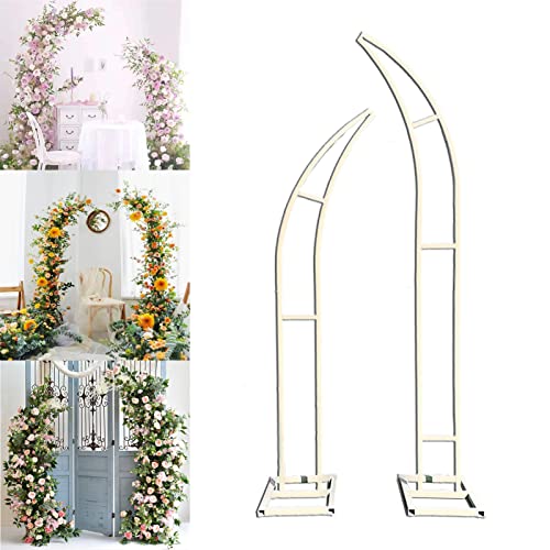 Metall-Hochzeitsbogen, 2-teiliger Gartenbogen in Mondform mit 5-teiligem Blumenwerkzeug-Set(White,6.8ft+8.2ft) von PXAMORTEL