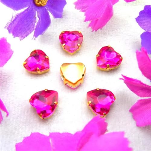Nähen Sie auf Strass Glaskristalle, Gold Mischen Herzform Nähen auf Strass-Perlen DIY-Applikation(12mm 20pcs A22 Rose) von PXAMORTEL