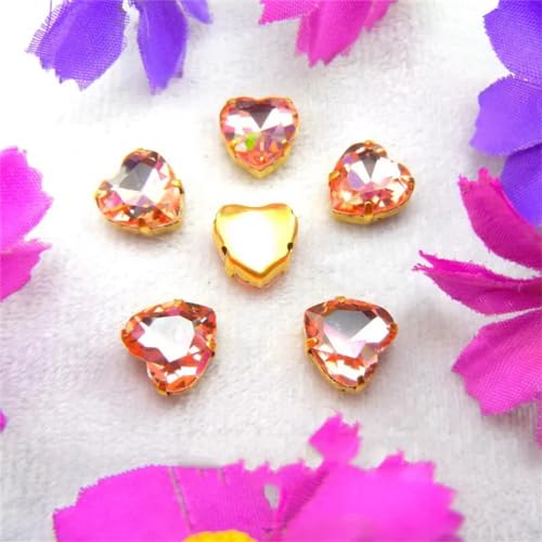 Nähen Sie auf Strass Glaskristalle, Gold Mischen Herzform Nähen auf Strass-Perlen DIY-Applikation(14mm 20pcs A21 Lt Pfirsich) von PXAMORTEL