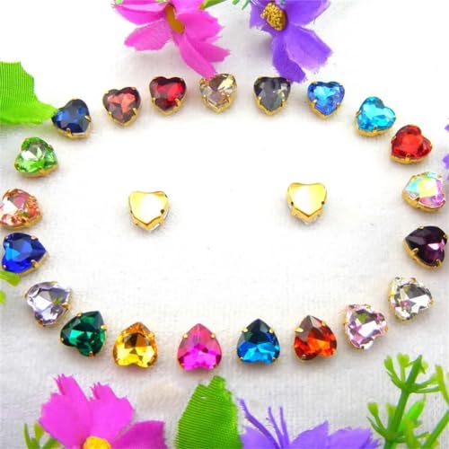 Nähen Sie auf Strass Glaskristalle, Gold Mischen Herzform Nähen auf Strass-Perlen DIY-Applikation(18mm 10pcs A26 Farben Mischung) von PXAMORTEL