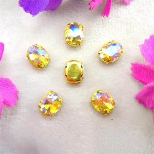 Nähen auf Strass Glas Kristalle, AB Farben Gold ovale Form Nähen auf Strass-Perlen Kleid DIY Applique(6x8mm 50pcs A13 Jonquil AB) von PXAMORTEL