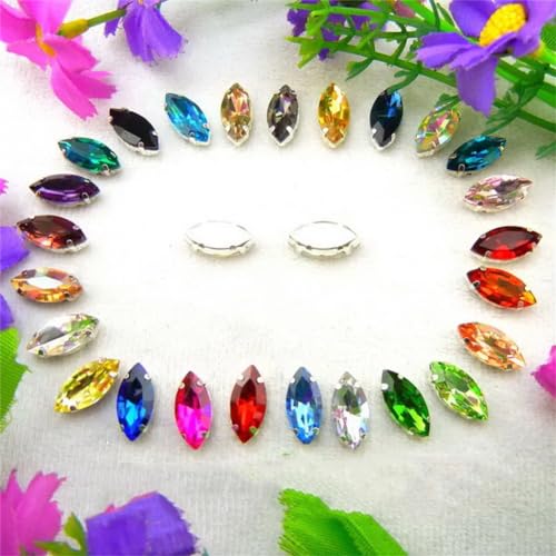 Nähen auf Strass Glaskristalle, Glas Crystal Kralle Pferd Eye Navette Marquise Form Nähen auf Strass Perlen Applikationen(13x27mm10pcs A26 Farbmischung) von PXAMORTEL