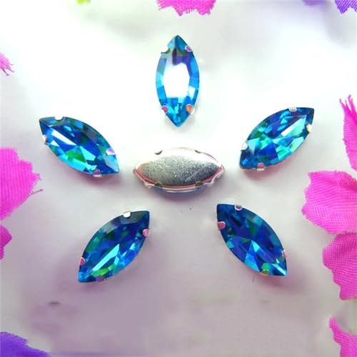 Nähen auf Strass Glaskristalle, Glas Crystal Kralle Pferd Eye Navette Marquise Form Nähen auf Strass Perlen Applikationen(4x8mm 50pcs A10 Aquamarin) von PXAMORTEL