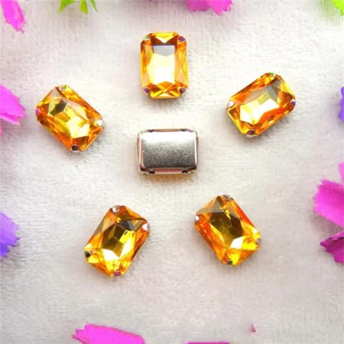 Nähen auf Strass Glaskristalle, Silber 7 Größen Farben Mischen Rechteckform Nähen auf Strass-Perlen(10x14mm 20pcs A24 Topaz) von PXAMORTEL