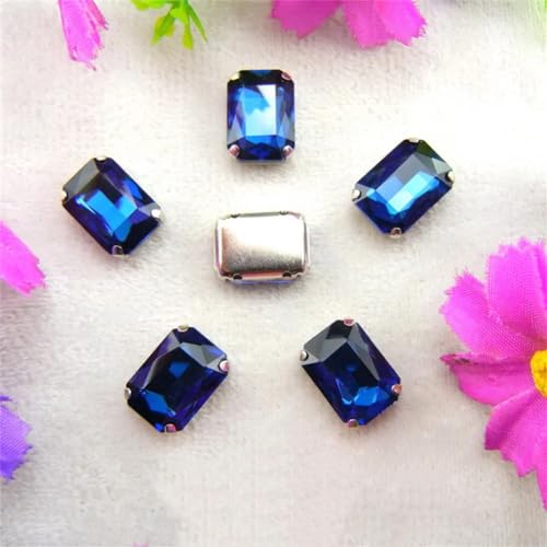 Nähen auf Strass Glaskristalle, Silber 7 Größen Farben Mischen Rechteckform Nähen auf Strass-Perlen(10x14mm 20pcs A9 Montana) von PXAMORTEL