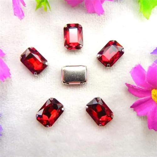 Nähen auf Strass Glaskristalle, Silber 7 Größen Farben Mischen Rechteckform Nähen auf Strass-Perlen(13x18mm 20pcs A22 dunkel rot) von PXAMORTEL