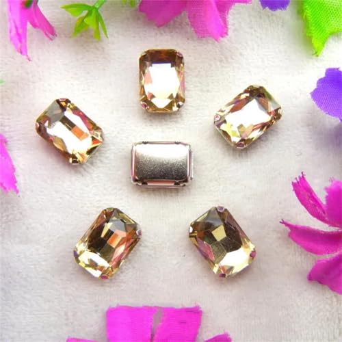 Nähen auf Strass Glaskristalle, Silber 7 Größen Farben Mischen Rechteckform Nähen auf Strass-Perlen(18x25mm 10pcs A12 Lt Topaz) von PXAMORTEL