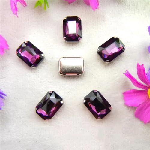Nähen auf Strass Glaskristalle, Silber 7 Größen Farben Mischen Rechteckform Nähen auf Strass-Perlen(18x25mm 10pcs A3 Amethyst) von PXAMORTEL