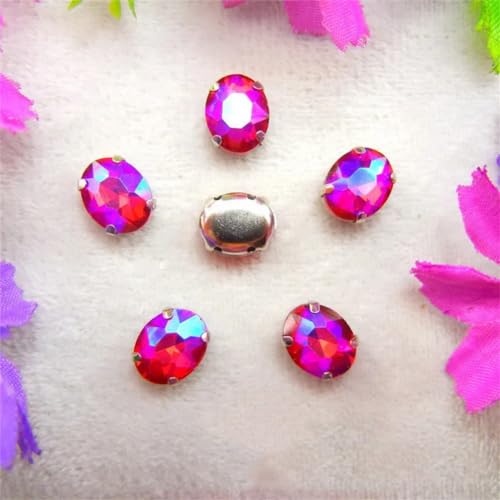 Nähen auf Strass Glaskristalle, Silber 7 Größen Farben Mix Oval Form Nähen auf Strass Perlen DIY Trim(4x6mm 50pcs A33 Red AB) von PXAMORTEL