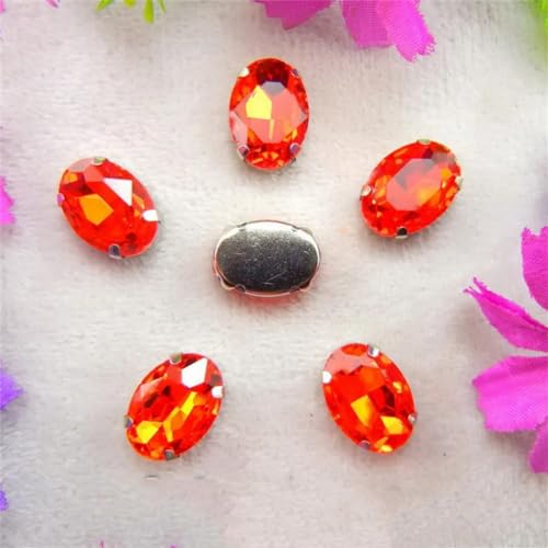 Nähen auf Strass Glaskristalle, Silber 7 Größen Farben Mix Oval Form Nähen auf Strass Perlen DIY Trim(6x8mm 50pcs A19 Rot) von PXAMORTEL