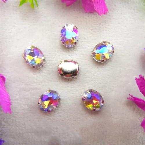 Nähen auf Strass Glaskristalle, Silber 7 Größen Farben Mix Oval Form Nähen auf Strass Perlen DIY Trim(8x10mm 50pcs A34 Violet AB) von PXAMORTEL