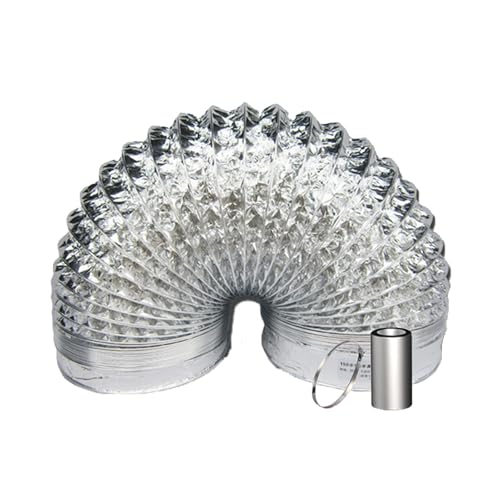 PXAMORTEL Flexibler Aluminiumschlauch, Aluminium-Lüftungskanalschlauch mit Klemmen for Trockner, HVAC, Abluftventilator, 80–300 mm, 2–5 m(3.0m,150mm) von PXAMORTEL
