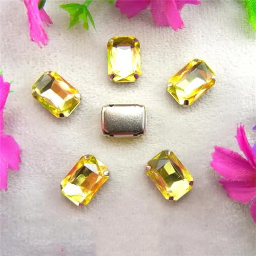 PXAMORTEL Glaskristalle Strass zum Aufnähen, Silber 7 Größen Farben Mix rechteckige Form Nähen auf Strassperlen (18x25mm 10 Stück A13 Jonquil) von PXAMORTEL