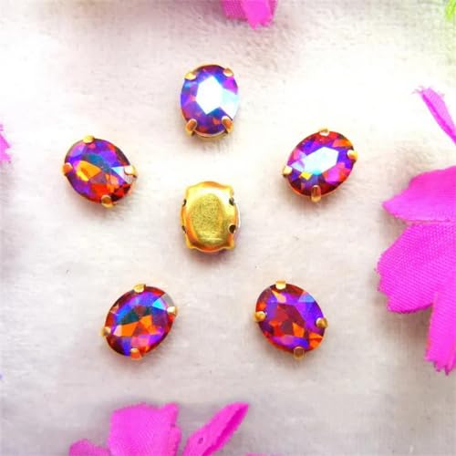 PXAMORTEL Glaskristalle Strasssteine zum Aufnähen, AB Farben Gold Ovale Form Nähen auf Perlen Strass Kleid DIY Applikationen (8 x 10 mm 50 Stück A9 Tea Color AB) von PXAMORTEL