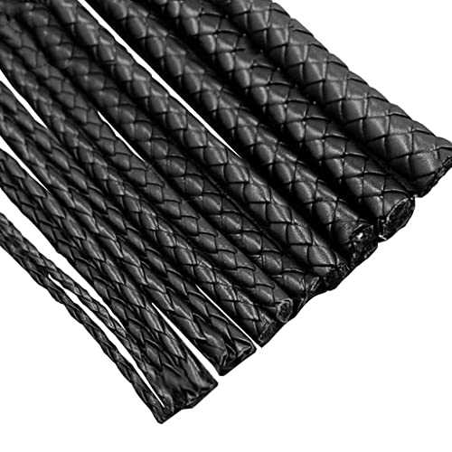 PXAMORTEL Lederschnur, Lederstreifen 5 Meter PU-gewebte Kordel, rundes Lederseil, Schlüsselanhänger, Dekoration, Armband, Halskette, Taschen, DIY, Bastelzubehör, Schwarz(10mm) von PXAMORTEL