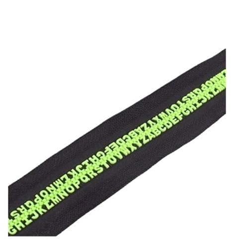 PXAMORTEL Metallische Nylon-Reißverschlüsse, 2M Harz Reißverschluss Band Alphabet Design Endlosrolle mit Puller Slider Multicolor for Kleidung Dekoration(Green) von PXAMORTEL