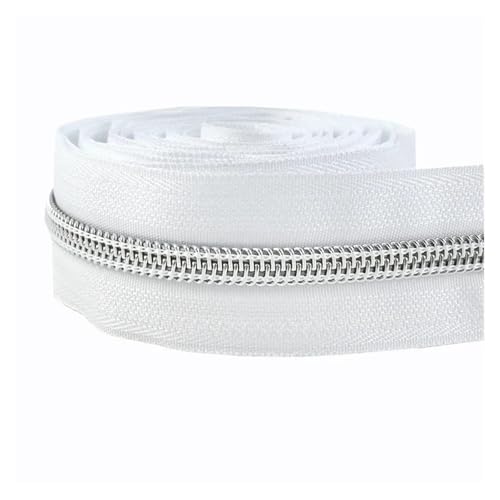 PXAMORTEL Metallische Nylon-Reißverschlüsse, 5# Nylon-Spulenreißverschlussbänder, mehrere Größen, Mehrfarbig, for DIY-Näharbeiten, Taschen, Kleidungsstücke, Reparaturen(Blanc,8M) von PXAMORTEL