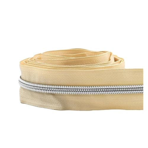 PXAMORTEL Metallische Nylon-Reißverschlüsse, 5# Reißverschlussbandrollen Kohlreißverschlüsse Näh- und Reparaturset Stoffspule 5-30M Mehrfarbig(Beige,5M) von PXAMORTEL
