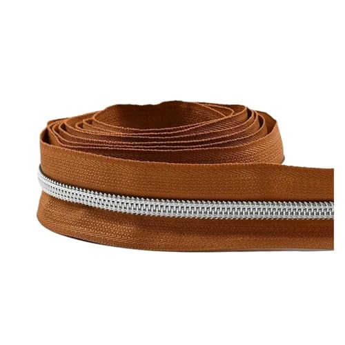 PXAMORTEL Metallische Nylon-Reißverschlüsse, 5# Reißverschlussbandrollen Kohlreißverschlüsse Näh- und Reparaturset Stoffspule 5-30M Mehrfarbig(Brown,20M) von PXAMORTEL