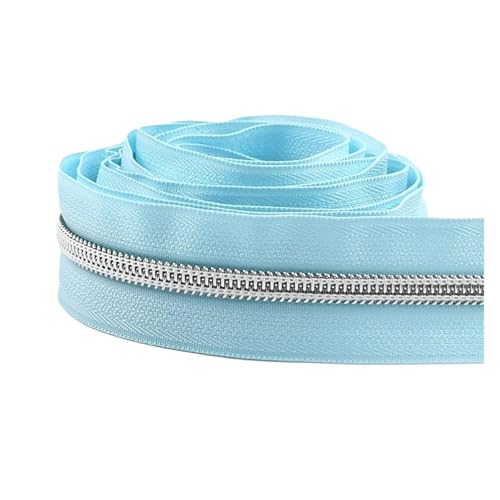 PXAMORTEL Metallische Nylon-Reißverschlüsse, 5# Reißverschlussbandrollen Kohlreißverschlüsse Näh- und Reparaturset Stoffspule 5-30M Mehrfarbig(Light Blue,5M) von PXAMORTEL