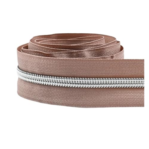 PXAMORTEL Metallische Nylon-Reißverschlüsse, 5# Reißverschlussbandrollen Kohlreißverschlüsse Näh- und Reparaturset Stoffspule 5-30M Mehrfarbig(Light Brown,30M) von PXAMORTEL
