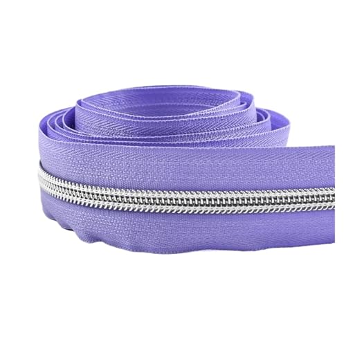 PXAMORTEL Metallische Nylon-Reißverschlüsse, 5# Reißverschlussbandrollen Kohlreißverschlüsse Näh- und Reparaturset Stoffspule 5-30M Mehrfarbig(Light Purple,20M) von PXAMORTEL