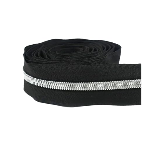 PXAMORTEL Metallische Nylon-Reißverschlüsse, 5# Reißverschlussbandrollen Kohlreißverschlüsse Näh- und Reparaturset Stoffspule 5-30M Mehrfarbig(Schwarz,15M) von PXAMORTEL
