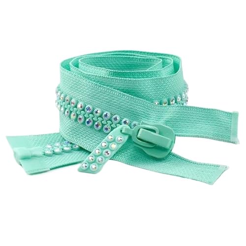 PXAMORTEL Metallische Nylon-Reißverschlüsse, Harz-Reißverschluss mit Strass-Dekor, offenes Ende, Reparatur-Reißverschlüsse, Nähzubehör, Mehrfarbig, 10#, 60 cm(Green) von PXAMORTEL