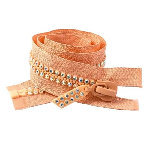 PXAMORTEL Metallische Nylon-Reißverschlüsse, Harz-Reißverschluss mit Strass-Dekor, offenes Ende, Reparatur-Reißverschlüsse, Nähzubehör, Mehrfarbig, 10#, 60 cm(Orange) von PXAMORTEL