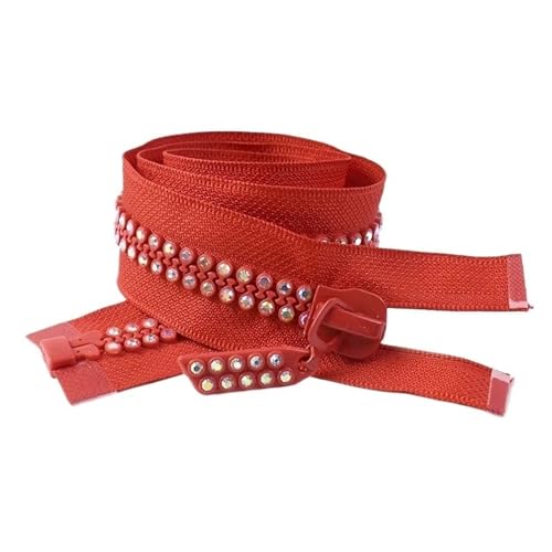 PXAMORTEL Metallische Nylon-Reißverschlüsse, Harz-Reißverschluss mit Strass-Dekor, offenes Ende, Reparatur-Reißverschlüsse, Nähzubehör, Mehrfarbig, 10#, 60 cm(Red) von PXAMORTEL