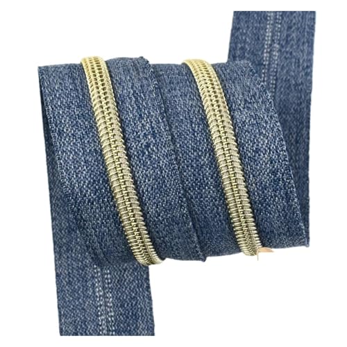 PXAMORTEL Metallische Nylon-Reißverschlüsse, Nickelfreies, offenes Nylon-Reißverschlussband, 10 Meter, Mehrfarbig, for Taschen, Kleidung, DIY-Nähzubehör(Gold) von PXAMORTEL