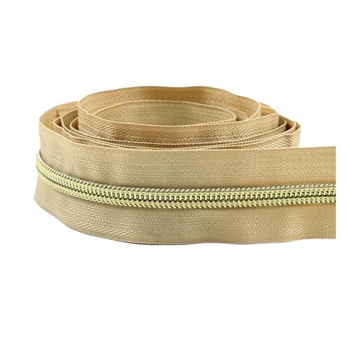 PXAMORTEL Metallische Nylon-Reißverschlüsse, Nylon-Reißverschlussband mit Gold-silbernen Zähnen for Nähen von Taschen, Kleidungsstücken, DIY, Mehrfarbig, mehrere Längen(Beige,4M) von PXAMORTEL