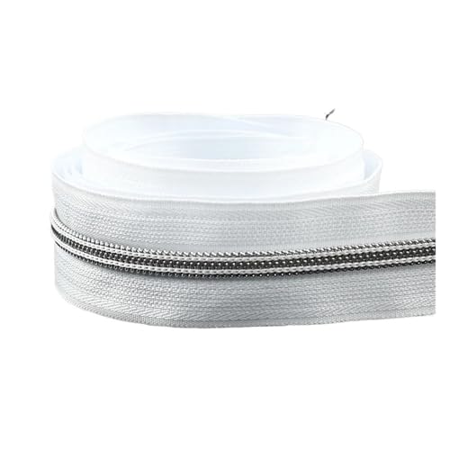 PXAMORTEL Metallische Nylon-Reißverschlüsse, Nylon-Reißverschlussband mit Gold-silbernen Zähnen for Nähen von Taschen, Kleidungsstücken, DIY, Mehrfarbig, mehrere Längen(Blanc,3M) von PXAMORTEL